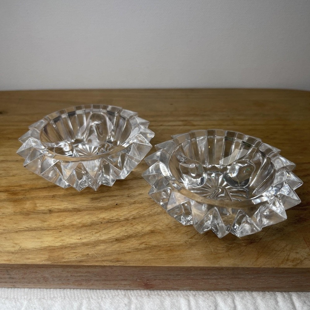 VTG Fostoria Lead Crystal Taper Candle Holders Set Candlestick 3" Pointed Stars